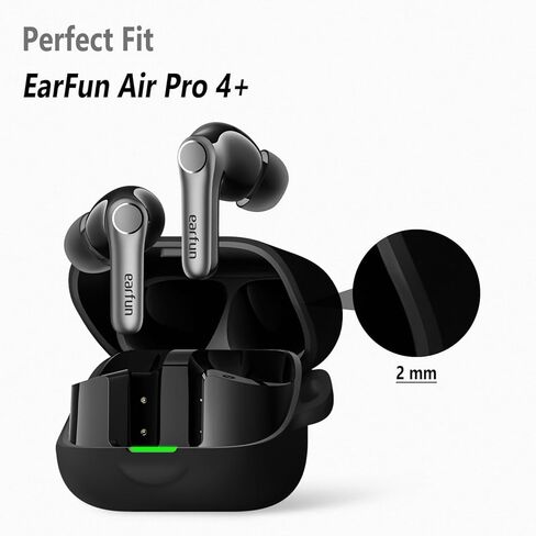 حافظة سيليكون Geiomoo لجهاز EarFun Air Pro 4+، EarFun Air Pro 4 Plus، غطاء حماية ناعم ومرن مقاوم للخدش مع حلقة تسلق (أسود) in Kuwait