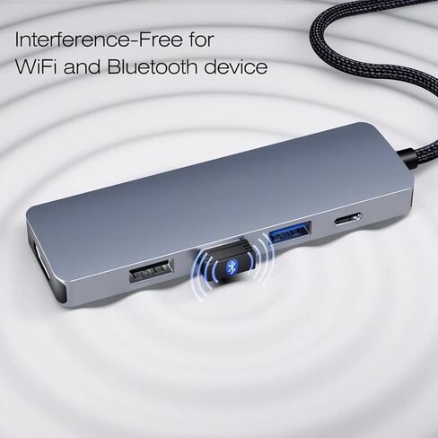 موزع USB C 5 في 1 مع 4K HDMI (معتمد)، توصيل طاقة 100 وات، 3 USB-A، كابل سيليكون، حافظة ألومنيوم متوافقة مع MacBook Pro/Air، iPad Pro، iMac، iPhone 15 Pro/Pro Max، XPS، Thinkpad in Kuwait