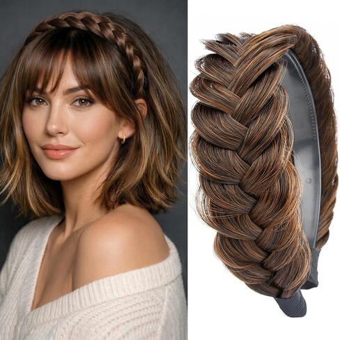DIGUAN Wide Messy Braided Headband With Teeth Synthetic Hair Plaited Headband High Elasticity Braids Fishtail Braided Hair Band Hairpiece for Girls Women (Sandy Blonde) in Saudi Arabia
