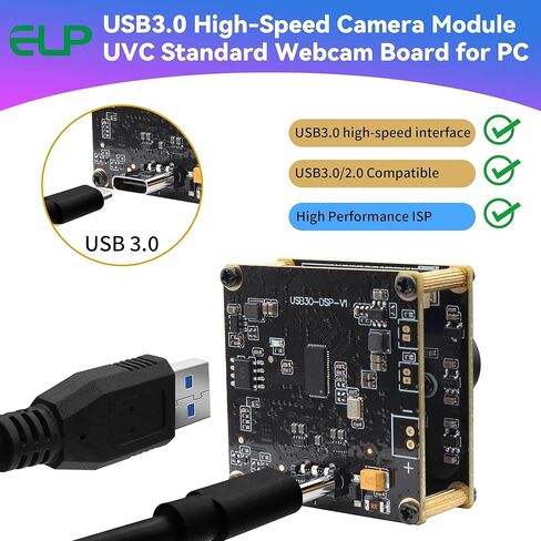 وحدة كاميرا USB3.0 عالية السرعة ELP، 1080P/230 إطارًا في الثانية، 4K/60 إطارًا في الثانية، 12 ميجابكسل/30 إطارًا في الثانية، كاميرات Mini UVC USB3.0/2.0 Lightburn لنظام التشغيل Windows، Linux، Mac، Pi، زاوية واسعة 88 درجة (ارتفاع) لوحة كاميرا ويب IMX577 ل in Kuwait