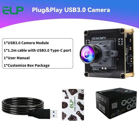 وحدة كاميرا USB3.0 عالية السرعة ELP، 1080P/230 إطارًا في الثانية، 4K/60 إطارًا في الثانية، 12 ميجابكسل/30 إطارًا في الثانية، كاميرات Mini UVC USB3.0/2.0 Lightburn لنظام التشغيل Windows، Linux، Mac، Pi، زاوية واسعة 88 درجة (ارتفاع) لوحة كاميرا ويب IMX577 ل in Kuwait