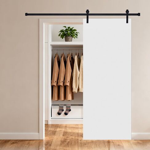 18Double Modern Flat Panel 38 in. x 80 in. MDF White Barn Sliding Door with Hardware kit in Kuwait