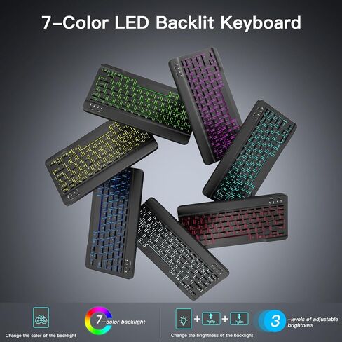 حافظة RAYMCRAFT لجهاز iPad 11th (A16, 2025)/الجيل العاشر مع لوحة مفاتيح وماوس ولوحة مفاتيح لاسلكية قابلة للفصل، وإضاءة خلفية 7 ألوان، وحافظة رفيعة مع حامل أقلام، أسود in Kuwait