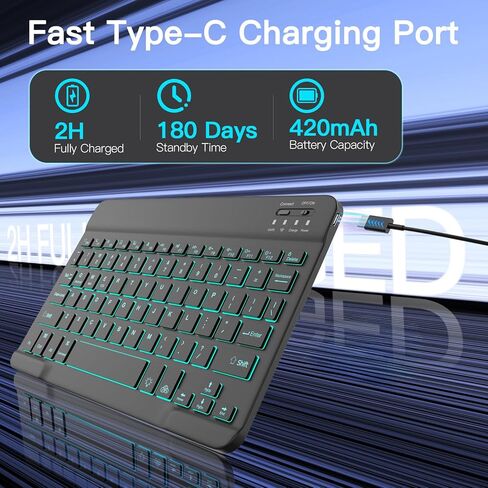 حافظة RAYMCRAFT لجهاز iPad 11th (A16, 2025)/الجيل العاشر مع لوحة مفاتيح وماوس ولوحة مفاتيح لاسلكية قابلة للفصل، وإضاءة خلفية 7 ألوان، وحافظة رفيعة مع حامل أقلام، أسود in Kuwait