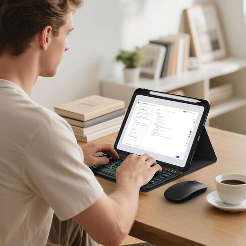 حافظة RAYMCRAFT لجهاز iPad 11th (A16, 2025)/الجيل العاشر مع لوحة مفاتيح وماوس ولوحة مفاتيح لاسلكية قابلة للفصل، وإضاءة خلفية 7 ألوان، وحافظة رفيعة مع حامل أقلام، أسود in Kuwait