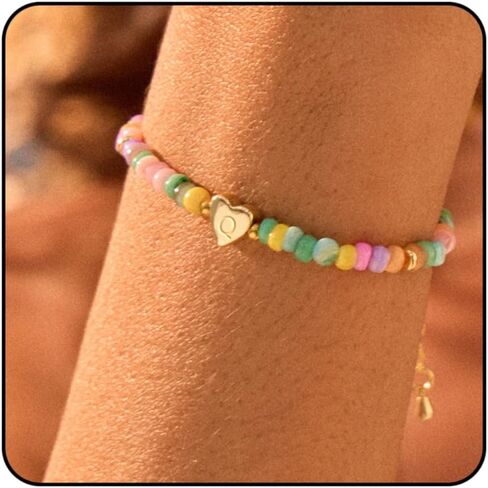 Initial Bracelets for Women, 14K Gold Plated A-Z Letter Bracelet Hypoallergenic No Tarnish Waterproof Boho Colorful Beaded Heart Bracelet Fashion Accessories Summer Jewelry for Women Gifts in Saudi Arabia