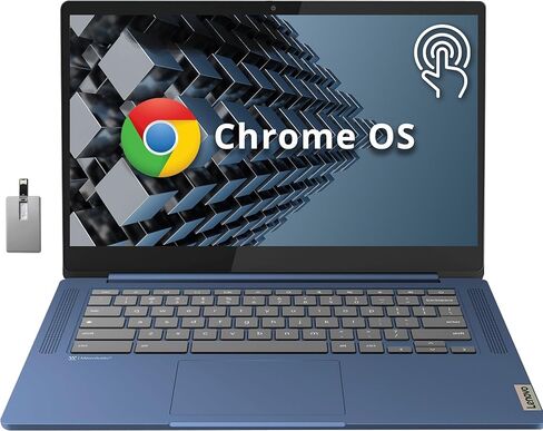 Lenovo IdeaPad Slim 3 Chromebook، كمبيوتر محمول بشاشة لمس 14 بوصة FHD IPS، معالج MediaTek Kompanio 520، ذاكرة الوصول العشوائي 4 جيجابايت، 64 جيجابايت eMMC، كاميرا ويب، WiFi6، نظام تشغيل Chrome، أزرق، بطاقة USB سعة 32 جيجابايت (متجددة) in Kuwait