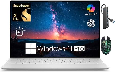Dell XPS 13 9345 Business Laptop, 13.4" 2K Copilot+ AI PC, Snapdragon X Elite, 16GB LPDDR5x-8448MT/s RAM, 1TB PCIe SSD, Anti-Glare, Backlit, Fingerprint, WiFi 7, Bluetooth 5.4, Win11 Pro, Platinum in Kuwait