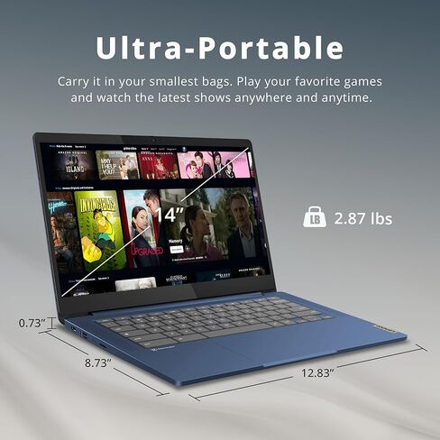 Lenovo IdeaPad Slim 3 Chromebook، كمبيوتر محمول بشاشة لمس 14 بوصة FHD IPS، معالج MediaTek Kompanio 520، ذاكرة الوصول العشوائي 4 جيجابايت، 64 جيجابايت eMMC، كاميرا ويب، WiFi6، نظام تشغيل Chrome، أزرق، بطاقة USB سعة 32 جيجابايت (متجددة) in Kuwait