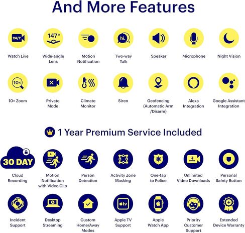كاميرا مراقبة منزلية داخلية Canary Pro + خدمة مميزة لمدة عام متضمنة. واي فاي 24/7 شاهد البث المباشر، تسجيل سحابي لمدة 30 يومًا، تنبيهات ذكية، صفارة إنذار، مراقبة المناخ، محادثة ثنائية الاتجاه، رؤية ليلية والمزيد من الميزات الذكية in Kuwait