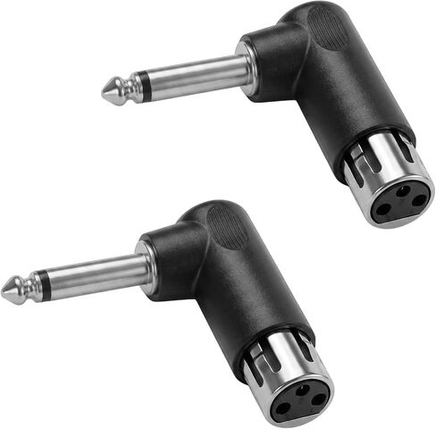 2 Pack Right Angle Adapter Male to TS 1/4", XLR 90 Degree Adapter 3-Pin XLR Female to 1/4" / 6.35 mm Male TRS Angle Adapters Adjustable 90 Degree Adapters Plug in Kuwait