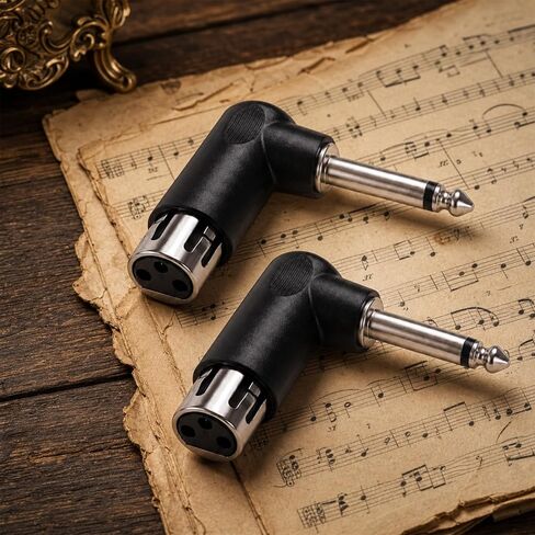 2 Pack Right Angle Adapter Male to TS 1/4", XLR 90 Degree Adapter 3-Pin XLR Female to 1/4" / 6.35 mm Male TRS Angle Adapters Adjustable 90 Degree Adapters Plug in Kuwait