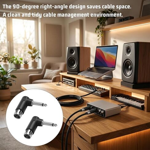 2 Pack Right Angle Adapter Male to TS 1/4", XLR 90 Degree Adapter 3-Pin XLR Female to 1/4" / 6.35 mm Male TRS Angle Adapters Adjustable 90 Degree Adapters Plug in Kuwait