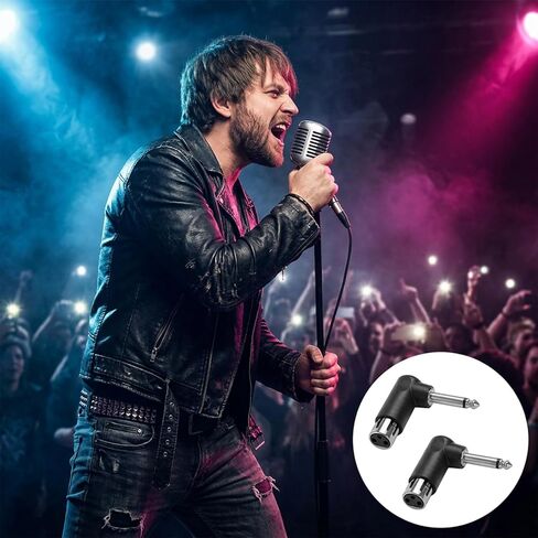 2 Pack Right Angle Adapter Male to TS 1/4", XLR 90 Degree Adapter 3-Pin XLR Female to 1/4" / 6.35 mm Male TRS Angle Adapters Adjustable 90 Degree Adapters Plug in Kuwait