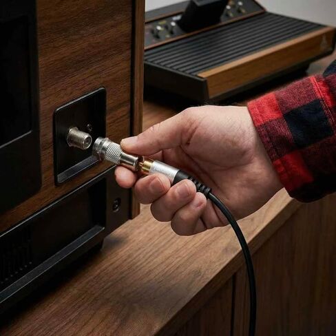محول محوري RCA إلى F-Type مكون من قطعتين، محول محوري RCA أنثى إلى F-Plug ذكر RF لنظام ألعاب Atari 2600/7800 Sega/Coleco/Commodore in Kuwait