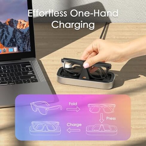 Charging Set for Meta RayBan Glasses - Slim Portable Bundle, 2000mAh Foldable Charging Case & Stable Charger Station for Wayfarer, Skyler, Headliner & Oakley HSTN (Silver & Black) in Kuwait