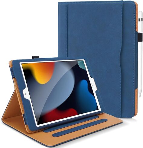 DAORANGE لجهاز iPad 9th / 8th / 7th Generation Case 10.2 بوصة موديل 2021/2020/2019، غطاء فوليو من جلد البولي يوريثان مع حامل أقلام رصاص، نوم/تنبيه تلقائي وزوايا متعددة لجهاز iPad 9/8/7 (أزرق داكن) in Kuwait