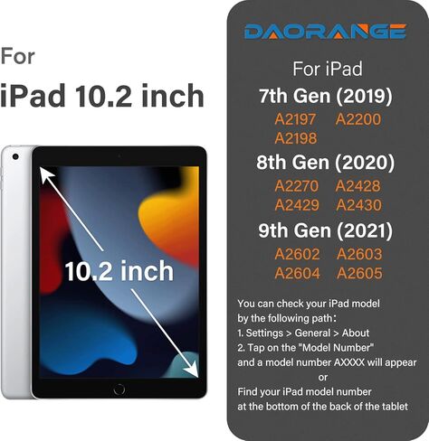 DAORANGE لجهاز iPad 9th / 8th / 7th Generation Case 10.2 بوصة موديل 2021/2020/2019، غطاء فوليو من جلد البولي يوريثان مع حامل أقلام رصاص، نوم/تنبيه تلقائي وزوايا متعددة لجهاز iPad 9/8/7 (أزرق داكن) in Kuwait