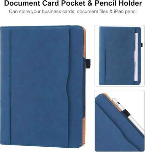 DAORANGE لجهاز iPad 9th / 8th / 7th Generation Case 10.2 بوصة موديل 2021/2020/2019، غطاء فوليو من جلد البولي يوريثان مع حامل أقلام رصاص، نوم/تنبيه تلقائي وزوايا متعددة لجهاز iPad 9/8/7 (أزرق داكن) in Kuwait