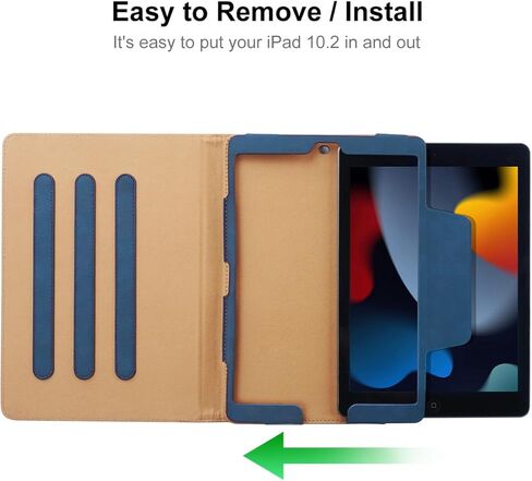 DAORANGE لجهاز iPad 9th / 8th / 7th Generation Case 10.2 بوصة موديل 2021/2020/2019، غطاء فوليو من جلد البولي يوريثان مع حامل أقلام رصاص، نوم/تنبيه تلقائي وزوايا متعددة لجهاز iPad 9/8/7 (أزرق داكن) in Kuwait