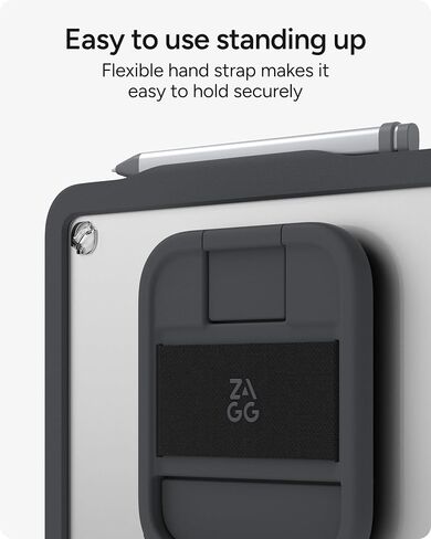 حافظة ZAGG Durango لجهاز iPad (A16/10th Gen) - غطاء واقٍ متين وشديد التحمل مع واقي شاشة، ومسند دوار، وحزام يد، وحامل قلم، وحماية من السقوط بطول 6.6 قدم، رمادي فحمي in Kuwait
