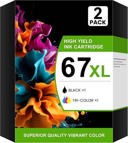 خراطيش حبر 67XL باللون الأسود/اللون متوافقة مع HP 67XL 67 لاستبدال DeskJet 2855e 2800e 2852e 2755e 4255e 2827e 4200e 2700 2700e Envy 6055e 6000 6455e Printer (عبوتان) in Kuwait