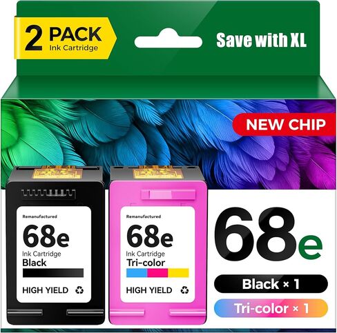 خرطوشة حبر 68XL عالية الإنتاجية متوافقة مع خراطيش حبر HP 68 68e مجموعة سوداء/ثلاثية الألوان مكونة من قطعتين بديلة للطابعة Envy 6155e 6500e 6552e 6555e 6558e 6100e 6152e 6520e 6530e 6165e 6110e 6120هـ in Kuwait