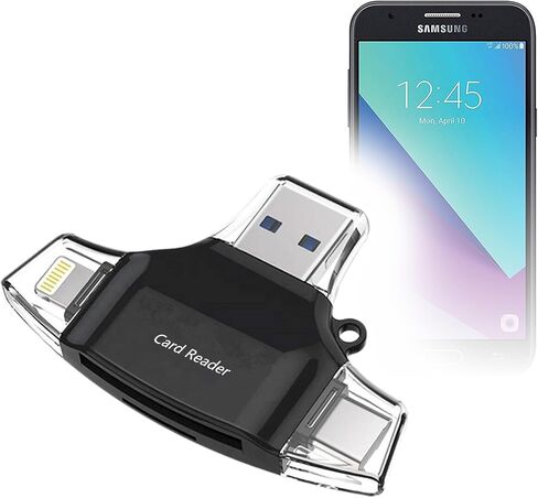 أداة BoxWave الذكية المتوافقة مع Samsung Galaxy J3 Luna Pro - قارئ بطاقات SD AllReader، قارئ بطاقات microSD SD مدمج USB - أسود لامع in Kuwait