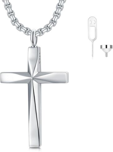 Sterling Silver Cross Urn Necklaces for Men & Women Cremation Memorial Pendant With 20"/22"/24"+2" Chain Exquisite Jewelry(with Gift Box) in Saudi Arabia