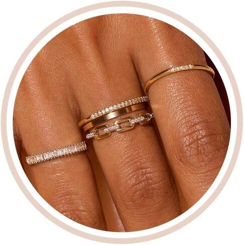 Honsny Stackable Gold Rings for Women Dainty Thumb Ring Set Non Tarnish 14K Gold Plated Stacking Cubic Zirconia Promise Wedding Engagement Trendy Rings Size 7 8 9 10 11 in Saudi Arabia