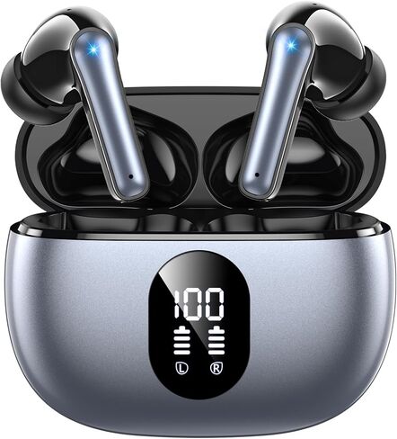 Wireless Earbuds Deep Bass Sound Ear Buds, Bluetooth 5.3 Headphones 48H Playtime, LED Display Earphones with Mic, IPX7 Waterproof Lightweight in-Ear Buds, Touch Control for iPhone Laptop SilverPurple in Kuwait