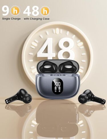 Wireless Earbuds Deep Bass Sound Ear Buds, Bluetooth 5.3 Headphones 48H Playtime, LED Display Earphones with Mic, IPX7 Waterproof Lightweight in-Ear Buds, Touch Control for iPhone Laptop SilverPurple in Kuwait