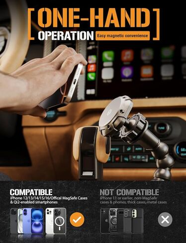 ToughTested MagTough Python Magnetic Cup Holder Phone Mount for Car, MagSafe-Compatible Phone Holder with Flexible Arm, Expandable Base, 360° Rotation for iPhone & Magnetic Cases in Kuwait