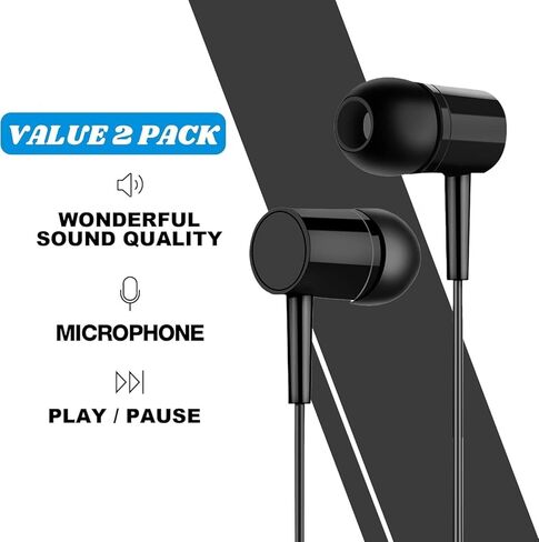 Wired Earbuds in-Ear Headphones with Microphone & Volume Control, 3.5mm Jack Stereo Sound, Noise Isolating for Phone Calls, Gaming, Daily Commute & Study, 2 Pack in Kuwait