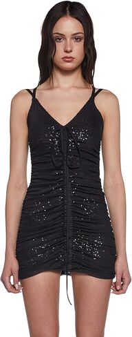 Dolls Kill So Smitten Mini Dress – Stretchy Mesh with Sequins & Ruched Design, X-Large Black in Saudi Arabia