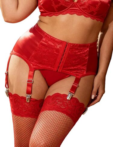 ohmydear Plus Size Vintage Lace Garter Belt with 6 Straps Metal Clip for Thigh High Stockings (Garter Belt Sold Only) in Saudi Arabia