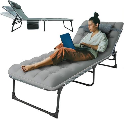 Big RED Camping Sleeping Cot,5-Position Folding Cot,Lounge Chair with Mattress,Folding Sleeping Cot,Camping Cots for Adults in Kuwait