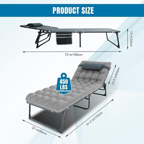 Big RED Camping Sleeping Cot,5-Position Folding Cot,Lounge Chair with Mattress,Folding Sleeping Cot,Camping Cots for Adults in Kuwait