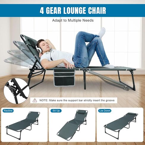 Big RED Camping Sleeping Cot,5-Position Folding Cot,Lounge Chair with Mattress,Folding Sleeping Cot,Camping Cots for Adults in Kuwait