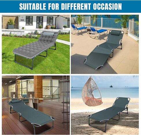 Big RED Camping Sleeping Cot,5-Position Folding Cot,Lounge Chair with Mattress,Folding Sleeping Cot,Camping Cots for Adults in Kuwait