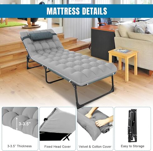 Big RED Camping Sleeping Cot,5-Position Folding Cot,Lounge Chair with Mattress,Folding Sleeping Cot,Camping Cots for Adults in Kuwait
