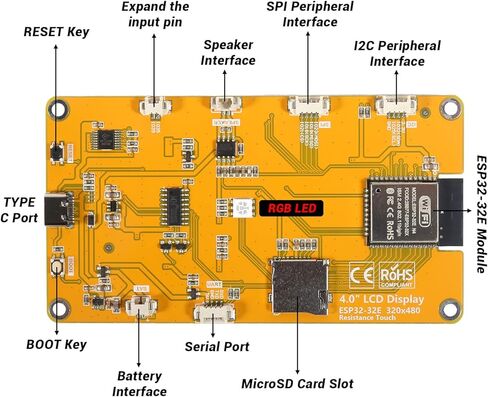 4.0'' ESP32 Display, 320x480 Touch Screen with WiFi+BT, Dual-core TFT Module ST7796S Driver with ESP32-32E ESP32 Display for Arduino IoT in Kuwait