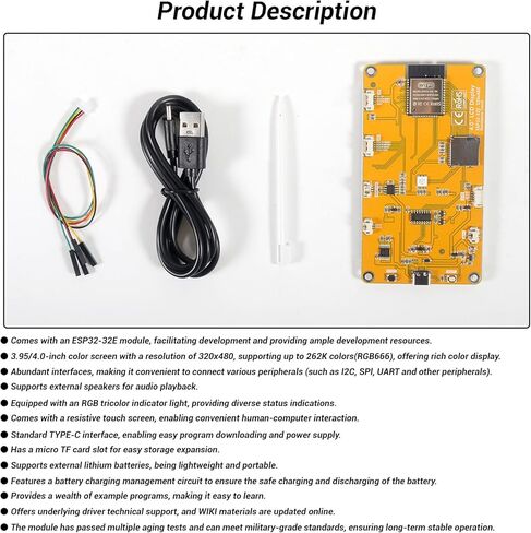4.0'' ESP32 Display, 320x480 Touch Screen with WiFi+BT, Dual-core TFT Module ST7796S Driver with ESP32-32E ESP32 Display for Arduino IoT in Kuwait