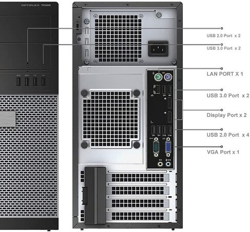 كمبيوتر Dell OptiPlex 7020 Tower للكمبيوتر المكتبي المُجدد، i7 4770 16 جيجابايت رام 1 تيرابايت SSD، 2 تيرابايت HDD، AC8260 مدمج واي فاي، دعم الشاشة المزدوجة، ماوس لوحة مفاتيح لاسلكية Altec (متجدد) in Kuwait