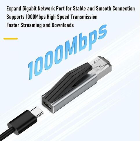 USB C to Ethernet Adapter, 1000Mbps RJ45 to Type C Adapter with Plug and Play for Laptop Tablet Smartphone Pro in Kuwait