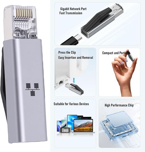 USB C to Ethernet Adapter, 1000Mbps RJ45 to Type C Adapter with Plug and Play for Laptop Tablet Smartphone Pro in Kuwait