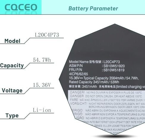 L20M4P73 L20C4P73 L20L4P73 L20D4P73 Laptop Battery for Lenovo ThinkPad X13 Gen 2 2021 Gen 3 2022 Series SB10W51921 SB10W51920 SB10W51919 SB10W51918 5B10W51819 5B10W51820 15.36V/54.7Wh/3564mAh/4-Cell in Kuwait