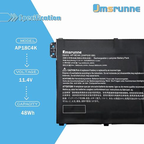 48Wh AP18C4K Laptop Battery Replacement for Acer Aspire 5 A515-44 A515-43 A515-44G A515-43G Spin 3 SP314-54N SP314-54N-54XS A515-43-R057 A515-43G-R05T A515-44G-R26L A515-43G-R1SJ 11.4V in Kuwait