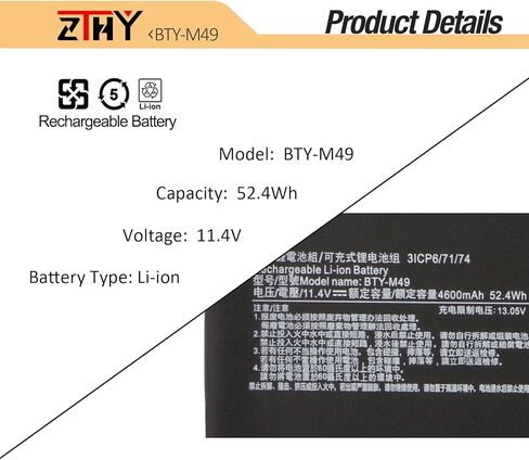 BTY-M49 Laptop Battery Replacement for MSI Modern 14 B4M B4MW B10M B10MW B10R B10RAS B11M B11MO B11MW B11SB Prestige 14 A10M A10RAS A10RB A10RD A10SC A11MT Summit E14 A11SCS A11SCST MS-14C1 MS-14DK in Kuwait