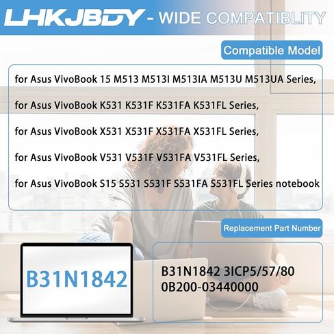 B31N1842 Laptop Battery Replacement for ASUS VivoBook 15 M513 S513EA S513IA X513EA X513EP VivoBook S15 K531FA K531FL S530FA S531FA S531FL S5500FL V531FA Series 3ICP5/57/80 0B200-03440000 in Kuwait